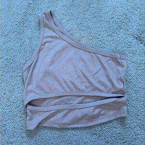 SHEIN One-Shoulder Ribbed Crop Top - Beige